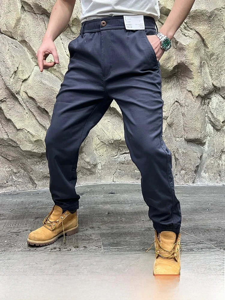 

Хлопковые осенне-зимние мужские повседневные брюки с прямыми штанинами, теплые брюки на подкладке Sli Fce для примерочной комнаты