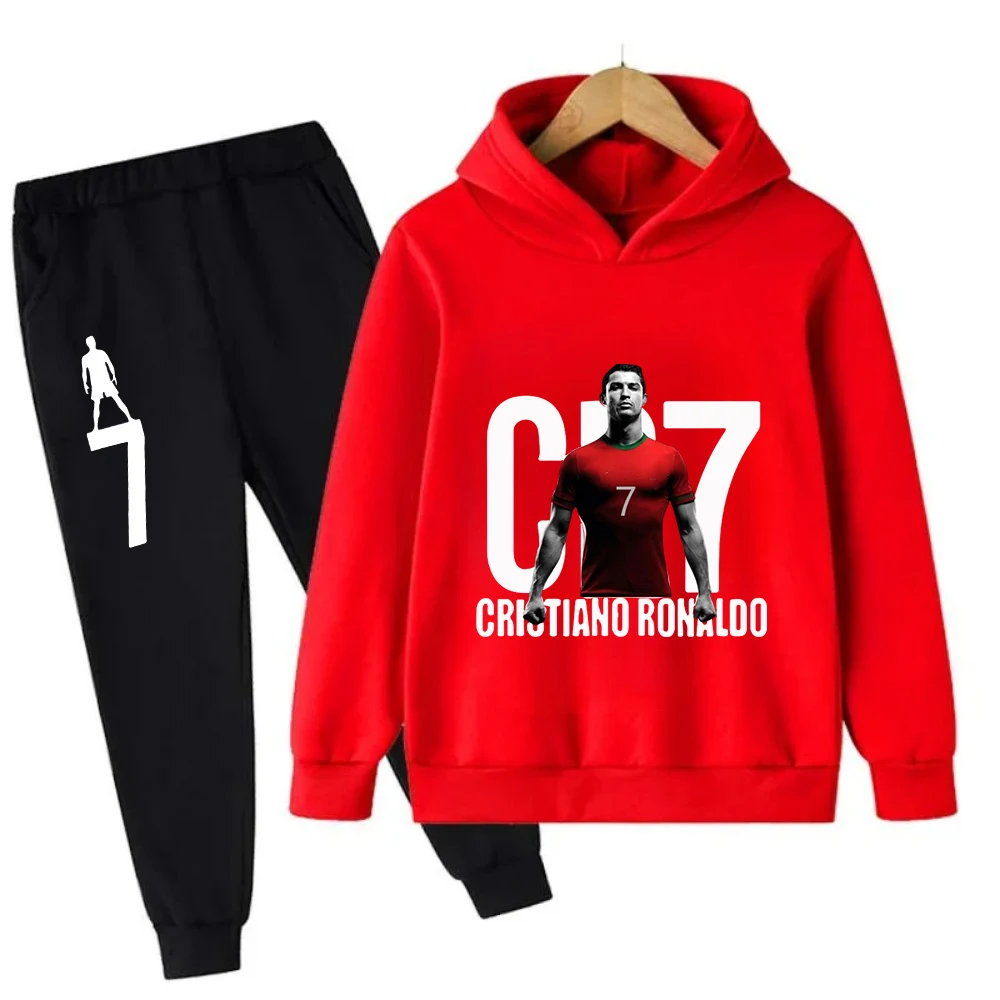 Spring Autumn Football Idol Cr7 Kids Hoodie+Pants Suit 2pcs Set 3-13 Years Boys Girls Casual Sport Tracksuits Children Clothes