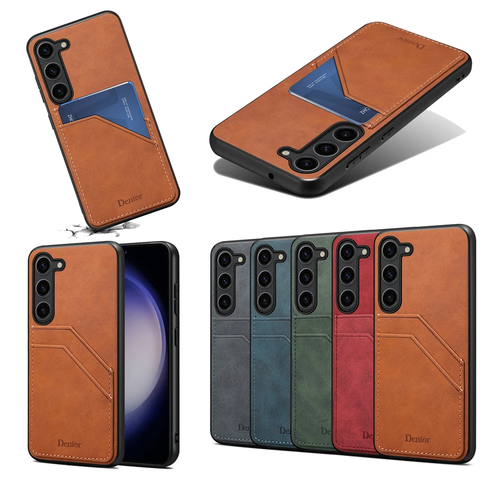 الفاخرة للصدمات فتحة بطاقة الائتمان المحفظة الغطاء الخلفي ماتي ريترو جلدية قضية الهاتف لسامسونج غالاكسي A55 A15 A25 A35 A05 A05S