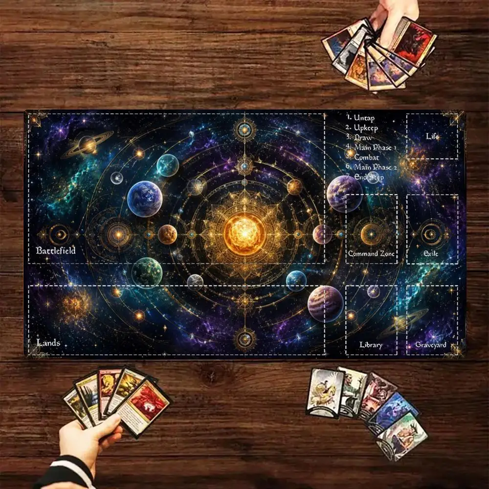 Oil Painting Solar System TCG Playmat Card Battle Mat Non-Slip Durable Stitched Edge 35X60CM Commander Desk Mat Tapete Magic MTG