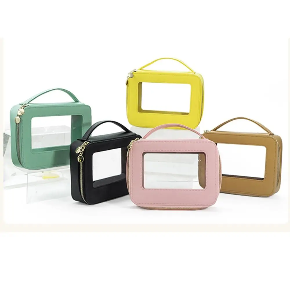 

Portable Clear Makeup Bag Organizer Transparent Vinyl Windows Zipper Cosmetic Bag Case Waterproof Large Opening