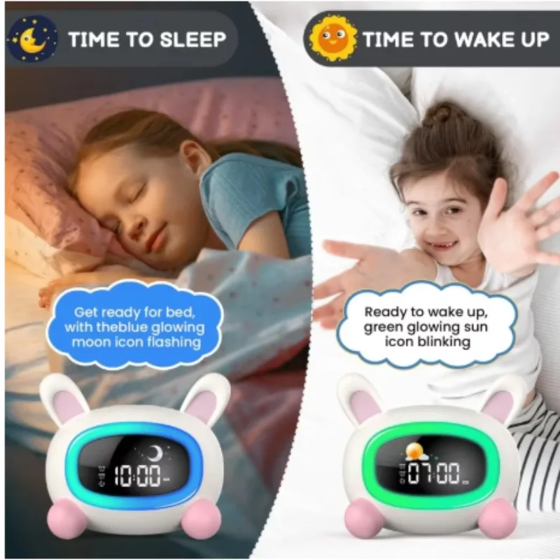 Kids Bunny Alarm Clock, Sleep Training Wake Up Lights for Toddlers Children's Day Gifts
