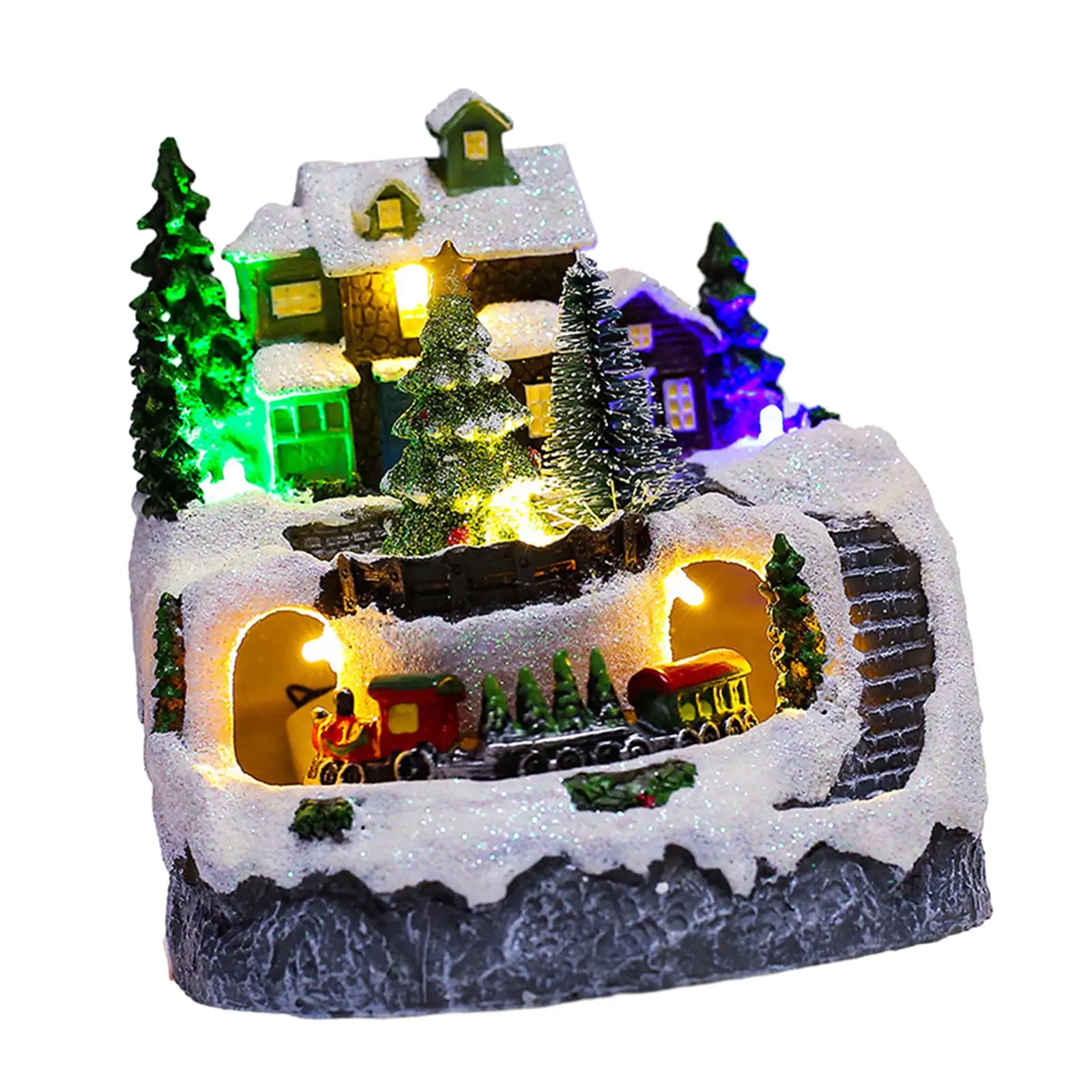 Christmas Snow House Figurine Xmas Music Box with LED Lighted Resin Rotating Music Ornament Home Christmas New Year Decors