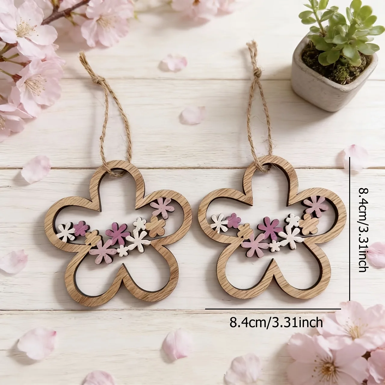2pcs Wooden Flower Hanging Ornaments Suitable for Spring Decoration, Style Buds with Hanging Loops - Spring/Easter Wall Decor