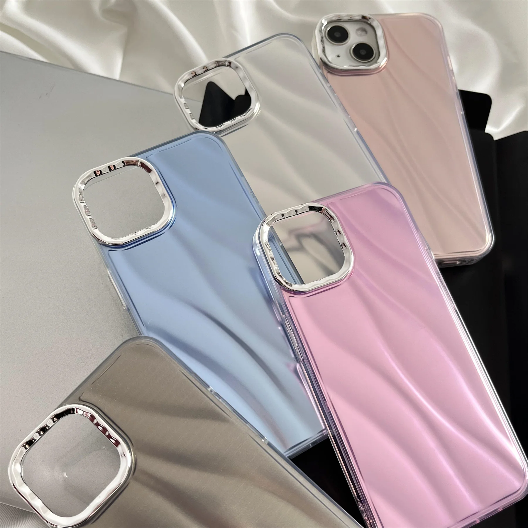 Korea Luxury Solid Color Double Layer Sea Wave Anti Drop Case for iPhone 15 14 13 12 Pro Max Shockproof Back Cover For Girl Gift