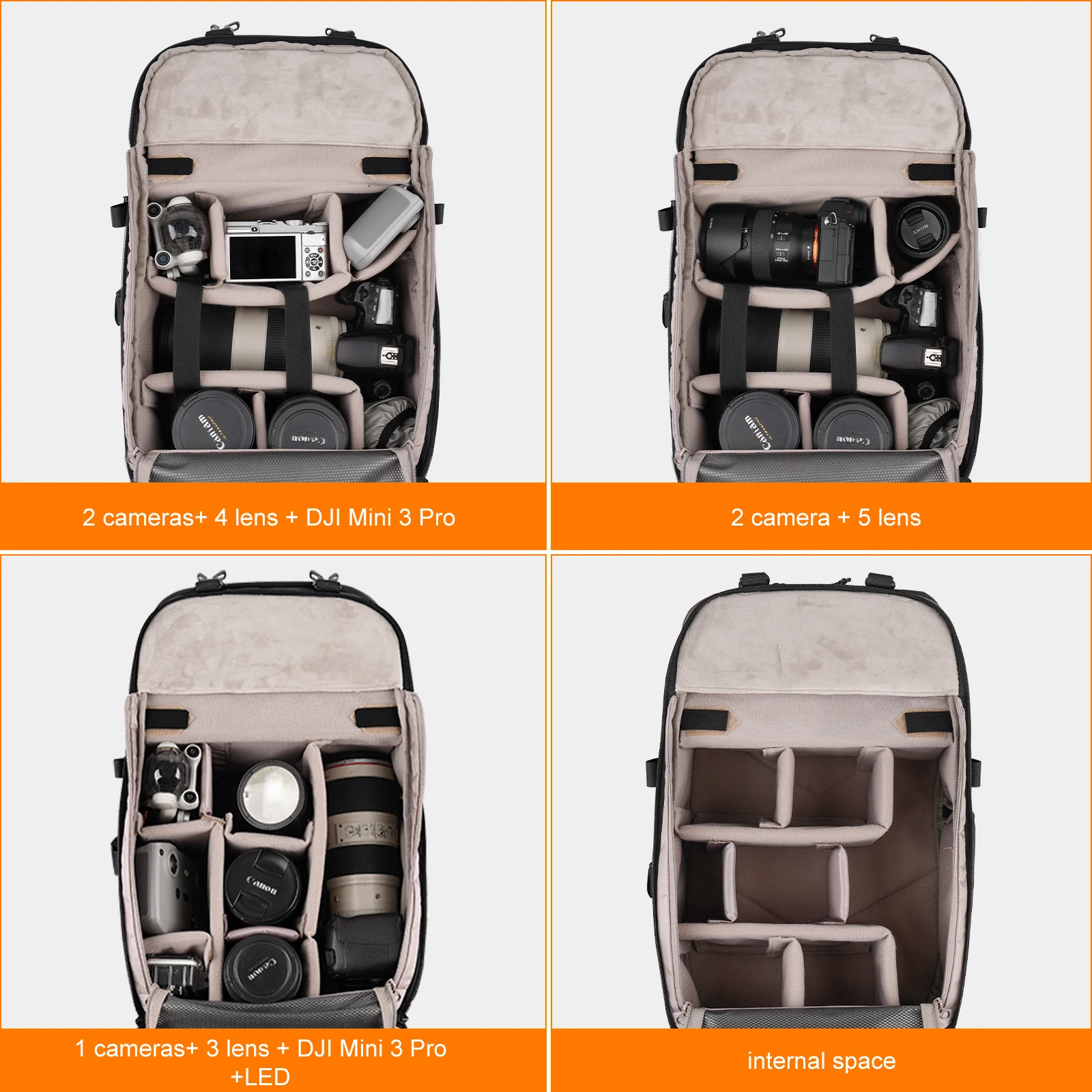 Besnfoto Waterproof Camera Bag Backpack Large Capacity Photography Rucksack Case with Tripod Holder Stabilizer Pocket for Canon Sony Nikon SLR DSLR Mirrorless Lens Drone Laptop Travel