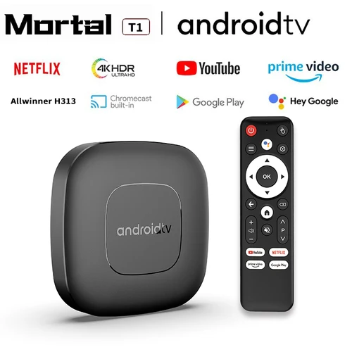 Versión Global Mortal T1 reproductor multimedia de Streaming inteligente TV Box Bluetooth asistente de Google Android 13 Allwinner H313 2,4G y 5G Wifi 4K