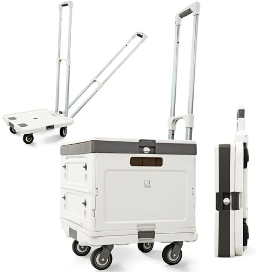 

Foldable Rolling Crate with Wheels Adjustable Handle Silent Rolling Utility Cart 132 lbs Capacity for Teachers Office Groceries