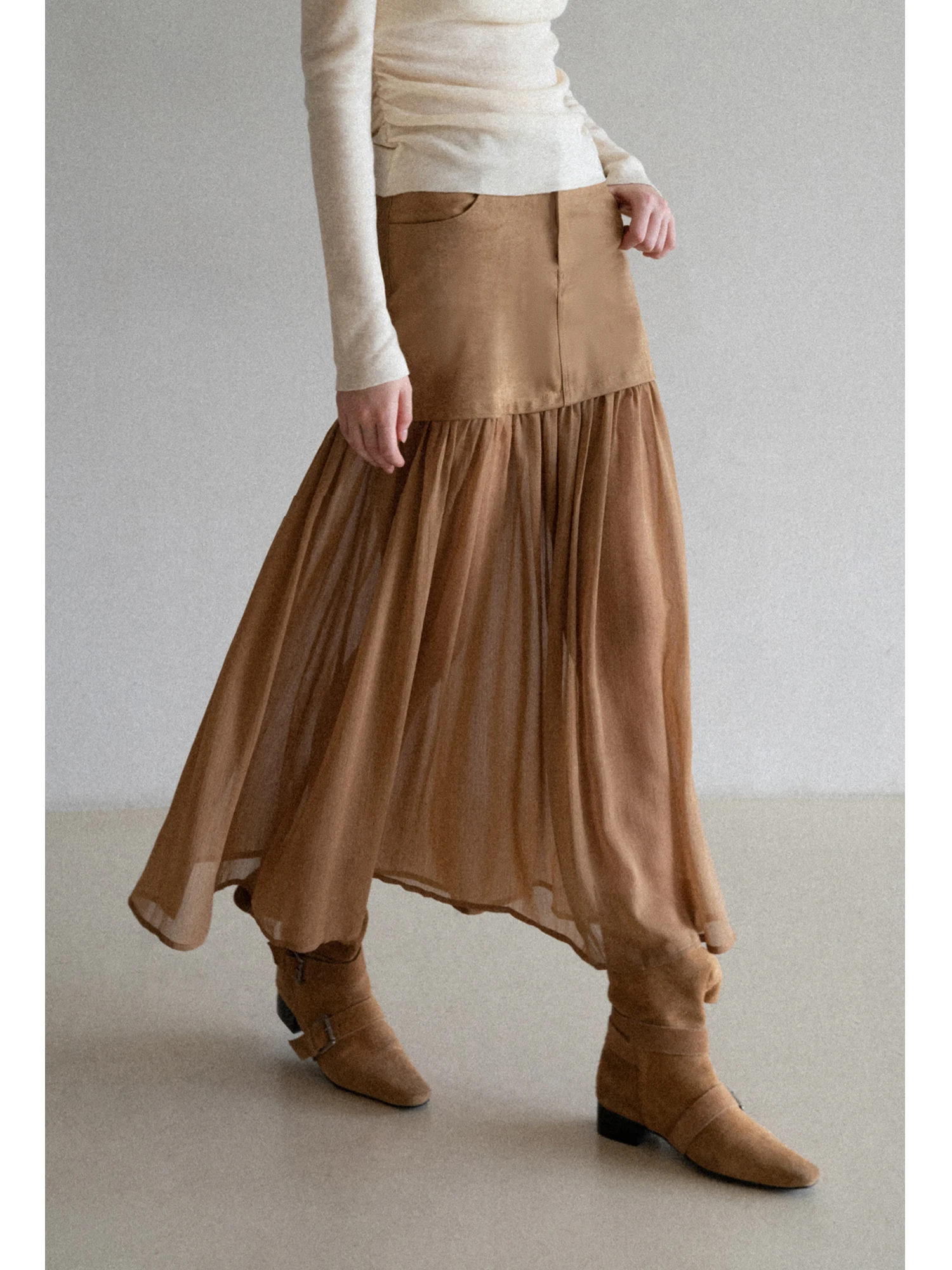 

High Waist Suede Skirt Eggka Romantic Sle Polyester Fiber Long Skirt Design Sensation Ladies Casual Ciwalk Skirt