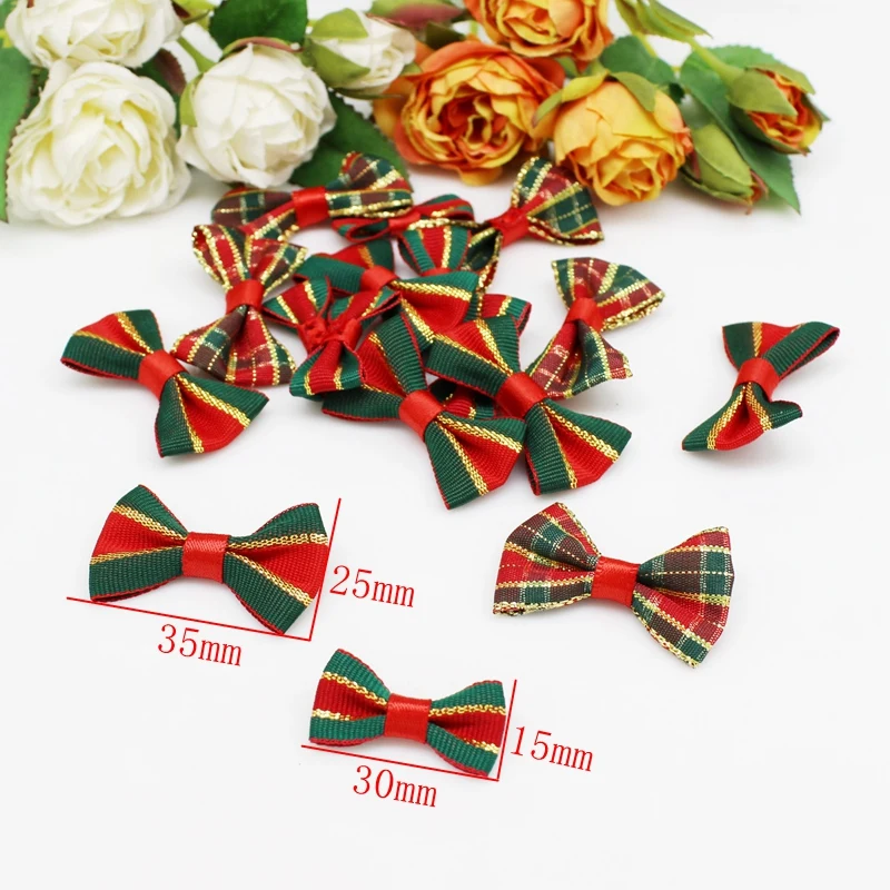 50pcs/lot Christmas Organza Ribbon Bow Tie Printed Ribbon Roll Handmade DIY Gift Wrapping Decor Bow bruiloft boog