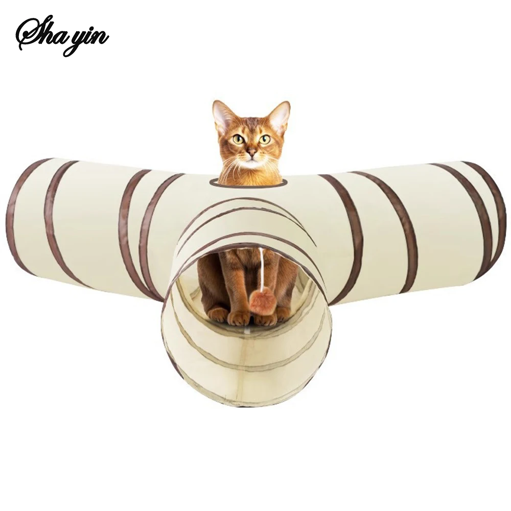 Tunnel pour chat 1 pièce, Tube pliable avec 1 balle de jeu, Tunnels à 3 voies pour chats d'intérieur