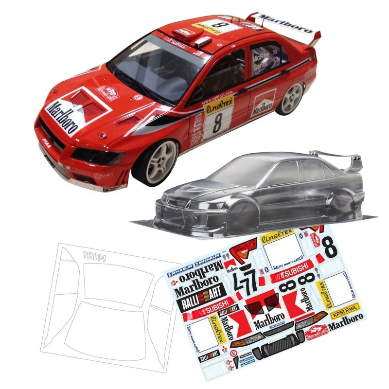 TC104 1/10 Lancer Evolution V Clear Body Shell, RC Rally Car 257mm Tamiya chassis tt01 tt02 tl01 ta03