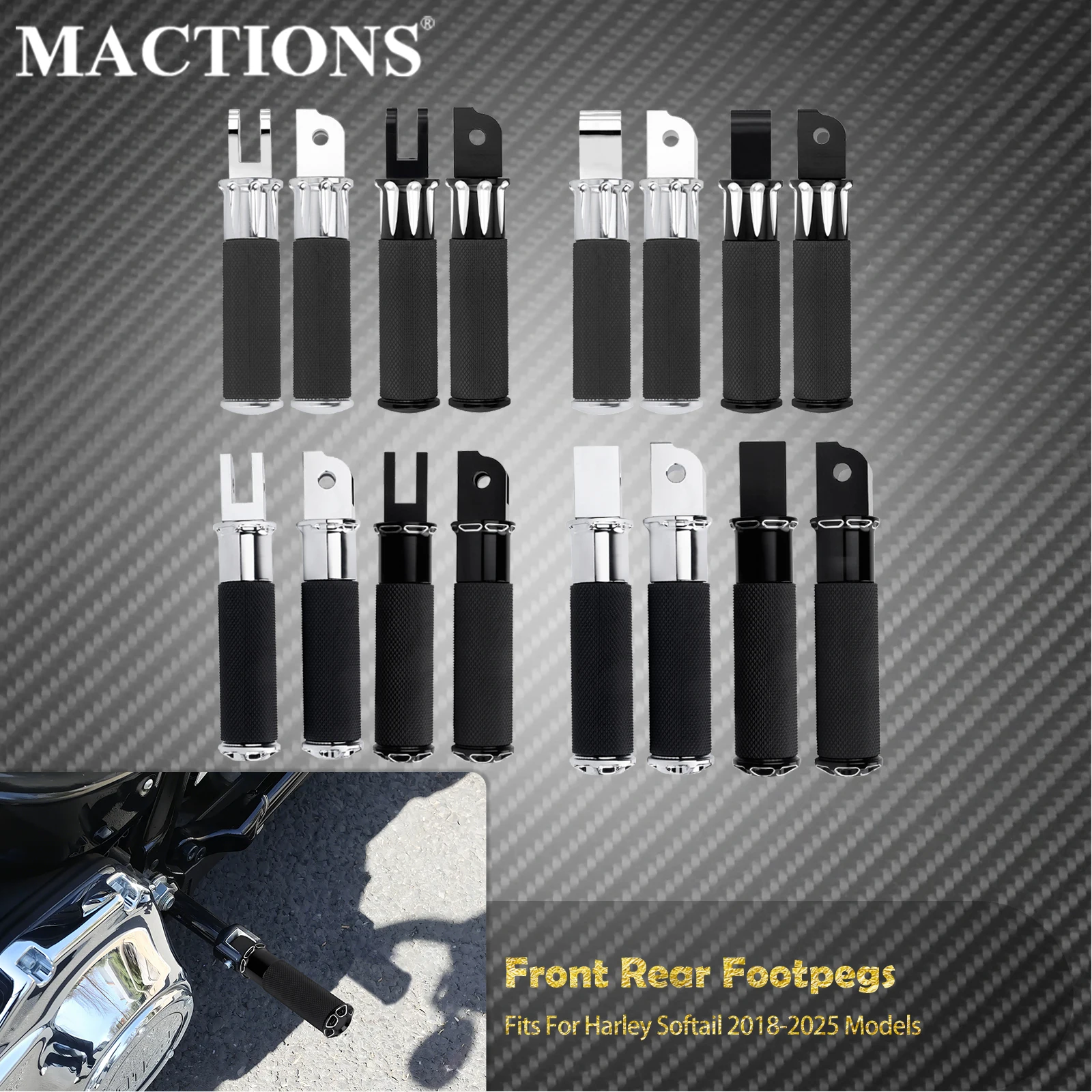 

Motorcycle Footpegs Front Rear Footrest Driver Passenger Foot Pedal For Harley Softail 2018-Up Breakout Low Rider FXBB Fat Boy