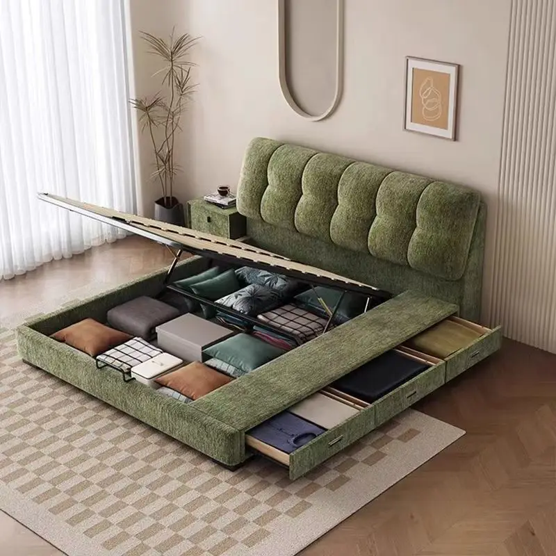 ！@2025 Hot Selling Velvet Boucle Modern Design Luxury King Size Bed Frame King Size Bed with Upholstered Head Board for Bedroom