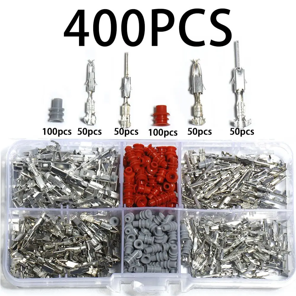 400Pcs Boxed 1.5/3.5mm Non-Insulated Male Pin Crimp Terminals Kit, Automotive Electrical Connector Plug Pins Assortment
