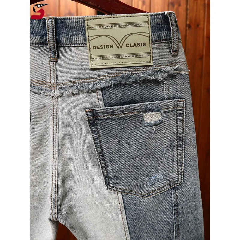 Pantaloncini di jeans di marca alla moda di fascia alta estivi per uomo moda con pantaloni da cavallo elasticizzati a cinque punti e capispalla alla