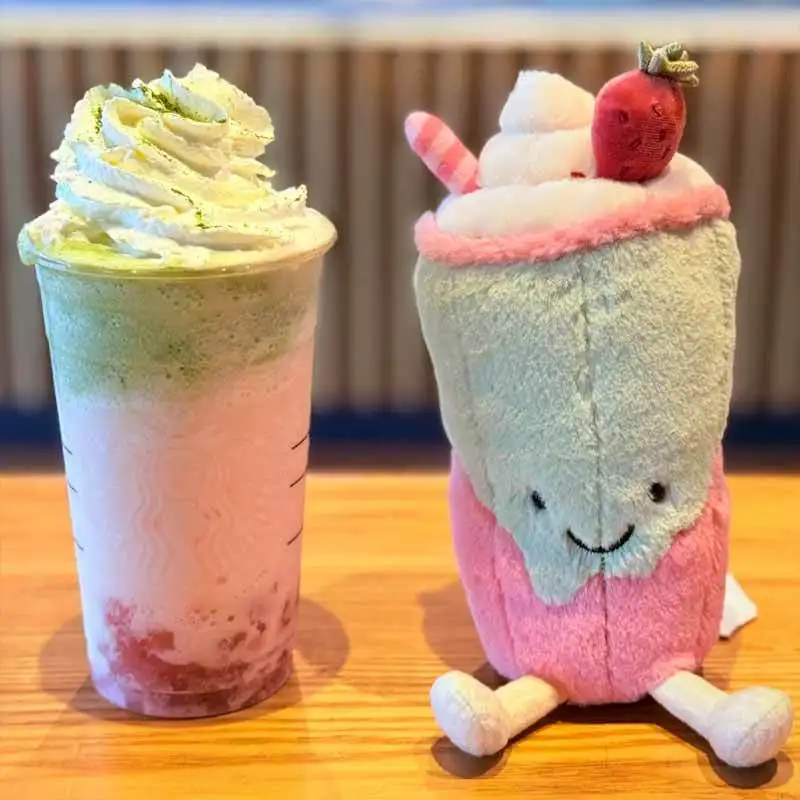 Jc Cute Strawberry Matcha Latte Milk Tea Modeling Stuffed Plush Toys Coffee Shop Home Furnishings Ornament Surprise Gifts view 2