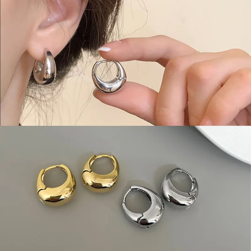 Smooth Metal Chunky Hoop Earrings for Women Temperamental Gold Silver Color Geometric Circle Ear Jewelry Party Gifts