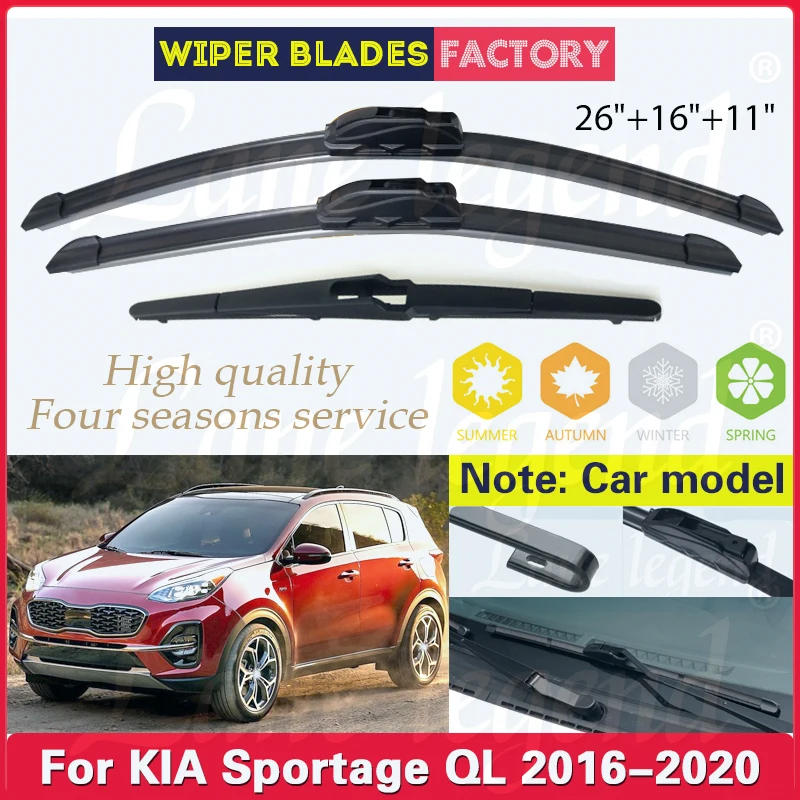 

For Kia Sportage QL 2016 2017 2018 2019 2020 Car Front Rear Wiper Blades Windshield Windscreen Window Car Rain Brush 26"16"11"