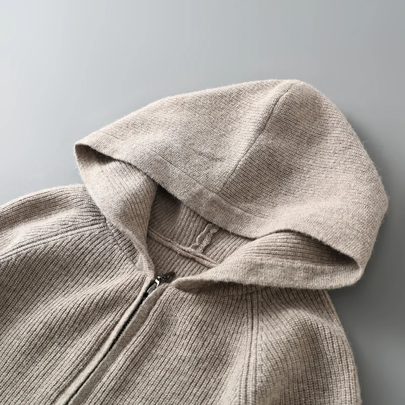 الكلاسيكية الرجال محبوك Yuanbao إبرة مقنعين سترة نقية الاسترالية رداء علوي من الصوف سستة تصميم جودة عالية الدفء فضفاض القمم