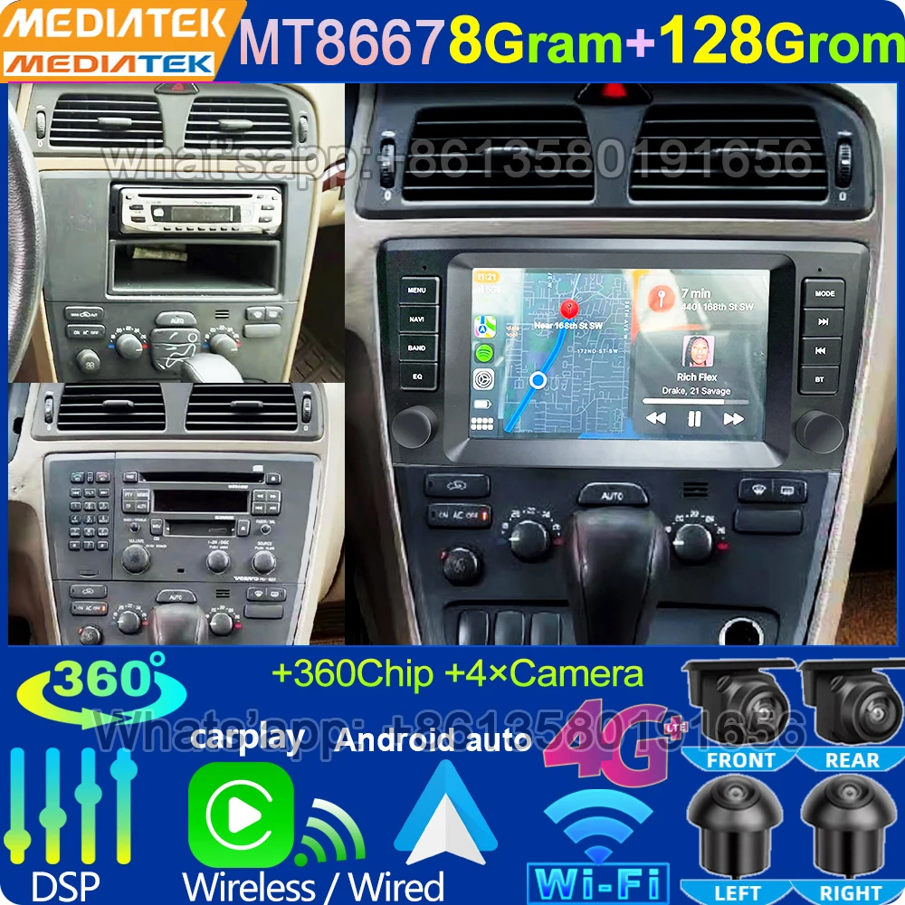 For Volvo S60 S40 V40 V70 XC70 XC90 2000 2001 2002 2003 2004 Car Radio Carplay Android Auto Multimedia Stereo Audio OEM Screen