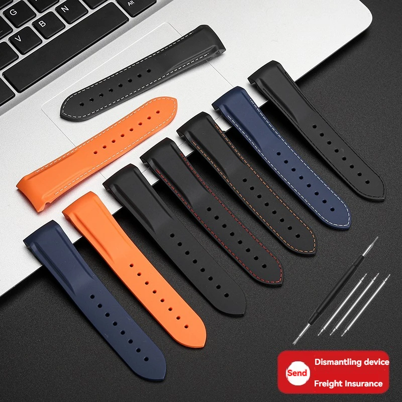 สําหรับ Omega ใหม่ Seahorse 300 Supermaster Ocean Universe 600 Quarter สีส้มนาฬิกาซิลิโคนกันน้ําพร้อมหัวเข็มขัดพับชาย