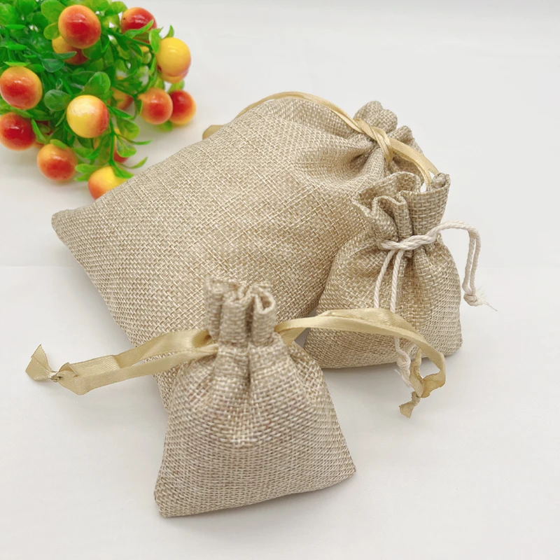 

500pcs Jute Storage Bags Drawstring Christmas Gift Bags Linen Burlap Jute Pouches Webbing Gifts Packaging Bag Handmade Jute Bag