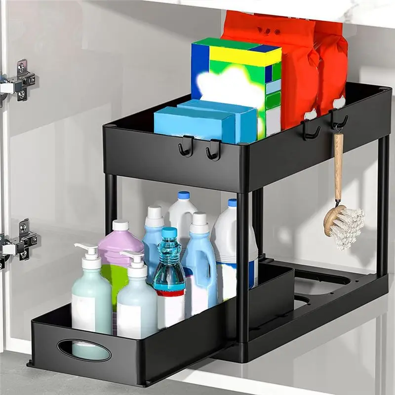 2026 + منظم سلة الخزانة المنزلقة السفلية، صندوق تخزين حوض الحمام السفلي لخزانة الأرضية الثانية