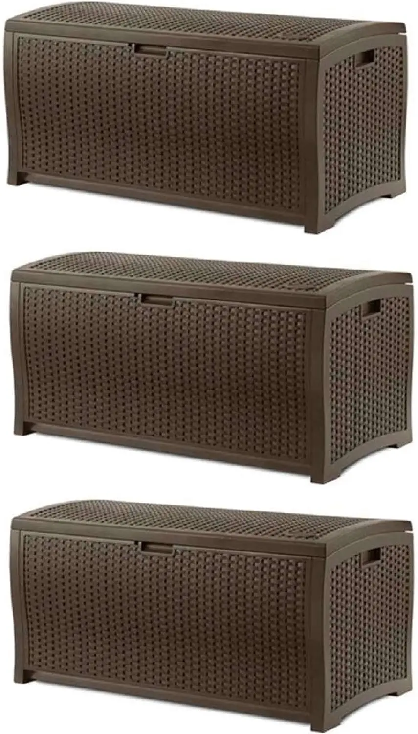 73 Gallon Waterproof Resin Wicker Outdoor Patio Storage Deck Box, 3 Pack