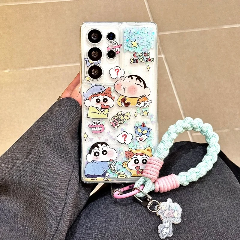 Liquid Quicksand Crayon Shin-chan Phone Case For Samsung Galaxy S23 S24 S25 S26 Ultra Plus Move Sand Shinchan Bochan Back Cover