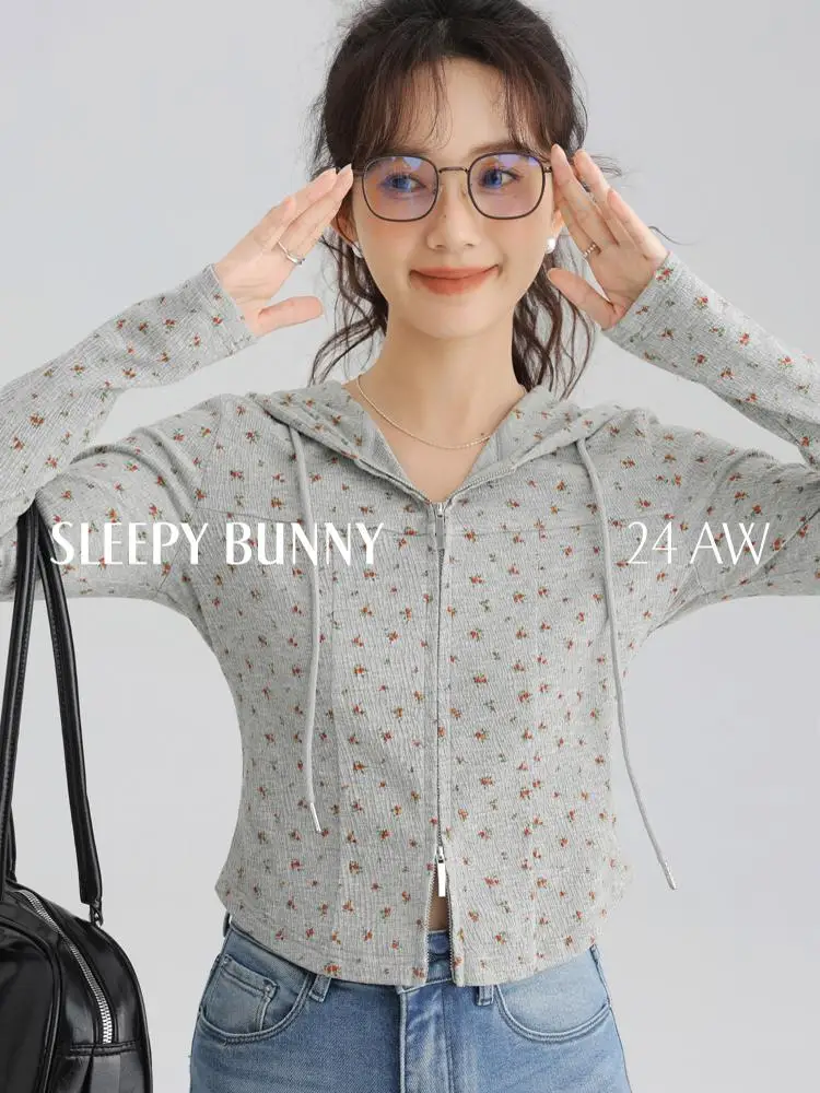 

Vintage Floral Double Zipper Hoodie,Women’s Slim Fit Casual Long Sleeve Sweatshirt,Korean Style Soft Cozy 2025 Autumn Fashion