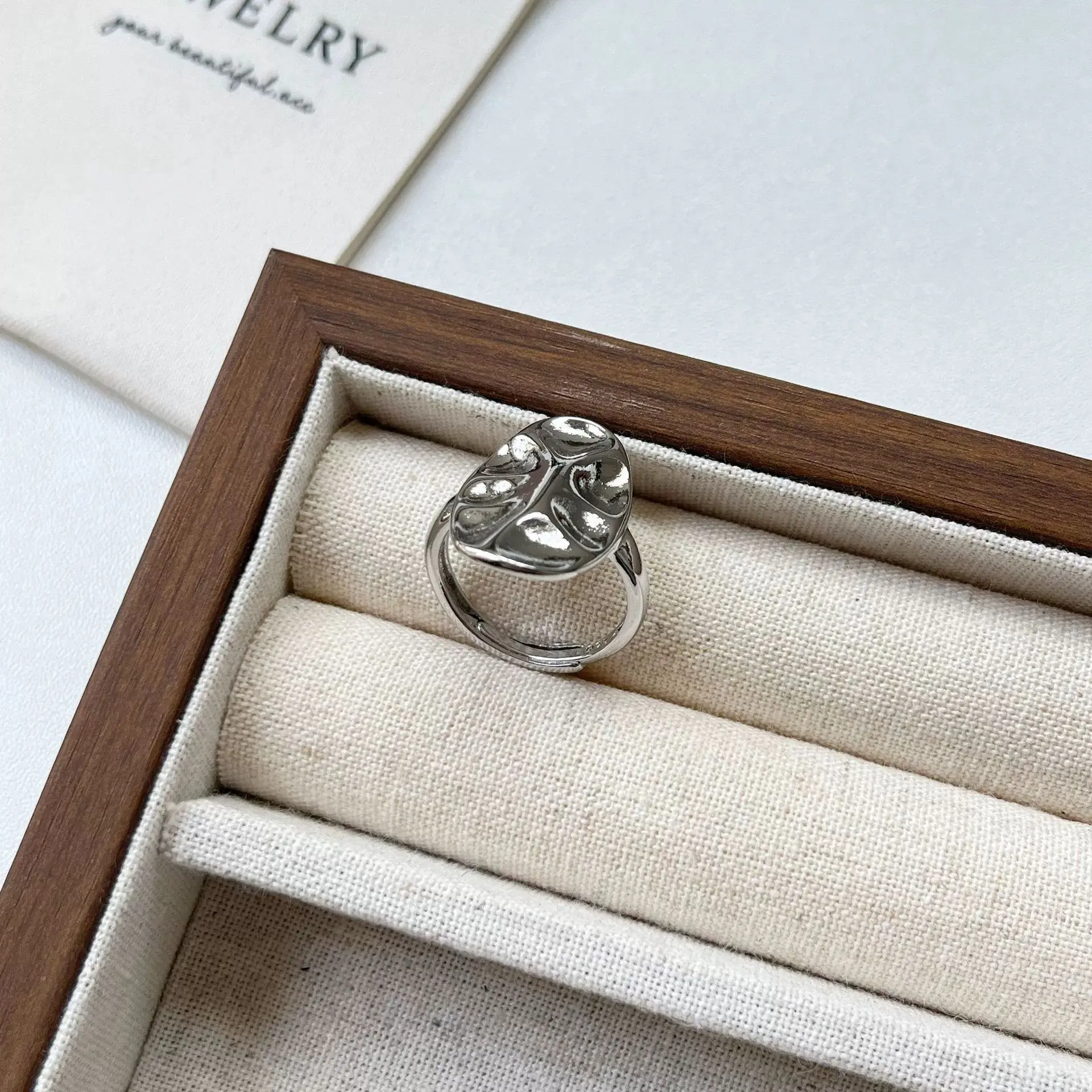 PANJBJ – bague froissée Ellipse en argent Sterling 925 pour femmes, géométrie texturée, lave liquide, Punk, bijoux ouverts, cadeau, livraison directe