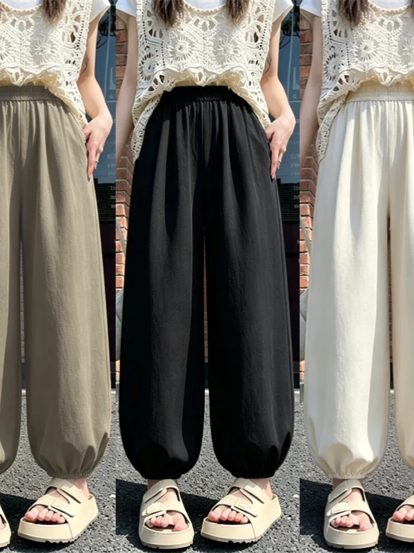 

Women's Loose Fit Casual Pants Summer Thin Lantern Pants Color Slimming Trendy Nine-Piece Pants High Waist Polyester Fiber