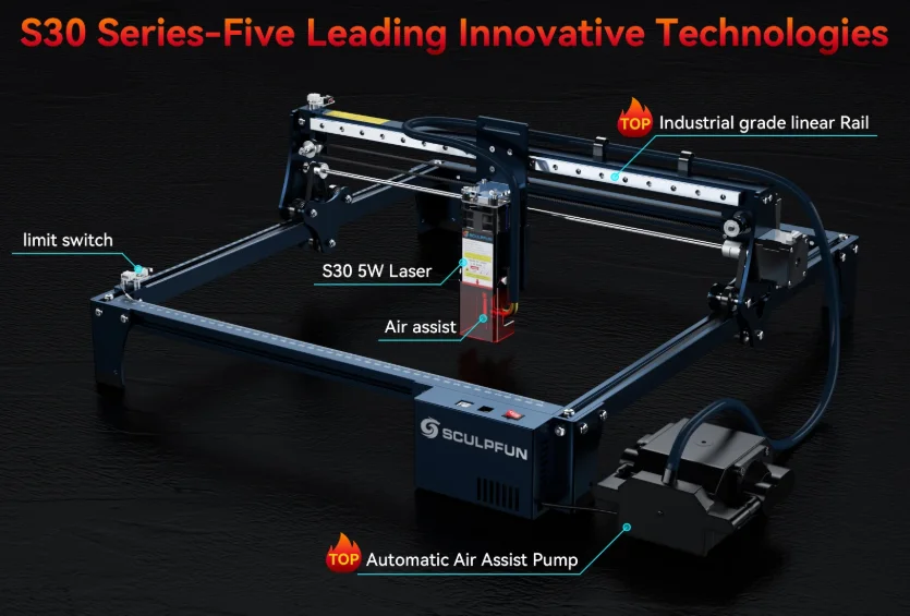 

Wood/Leather/Metal/Acrylic/Engraver/Printer/Laser Cutting Machine, Automatic Control/Air Assisted, S30 5W