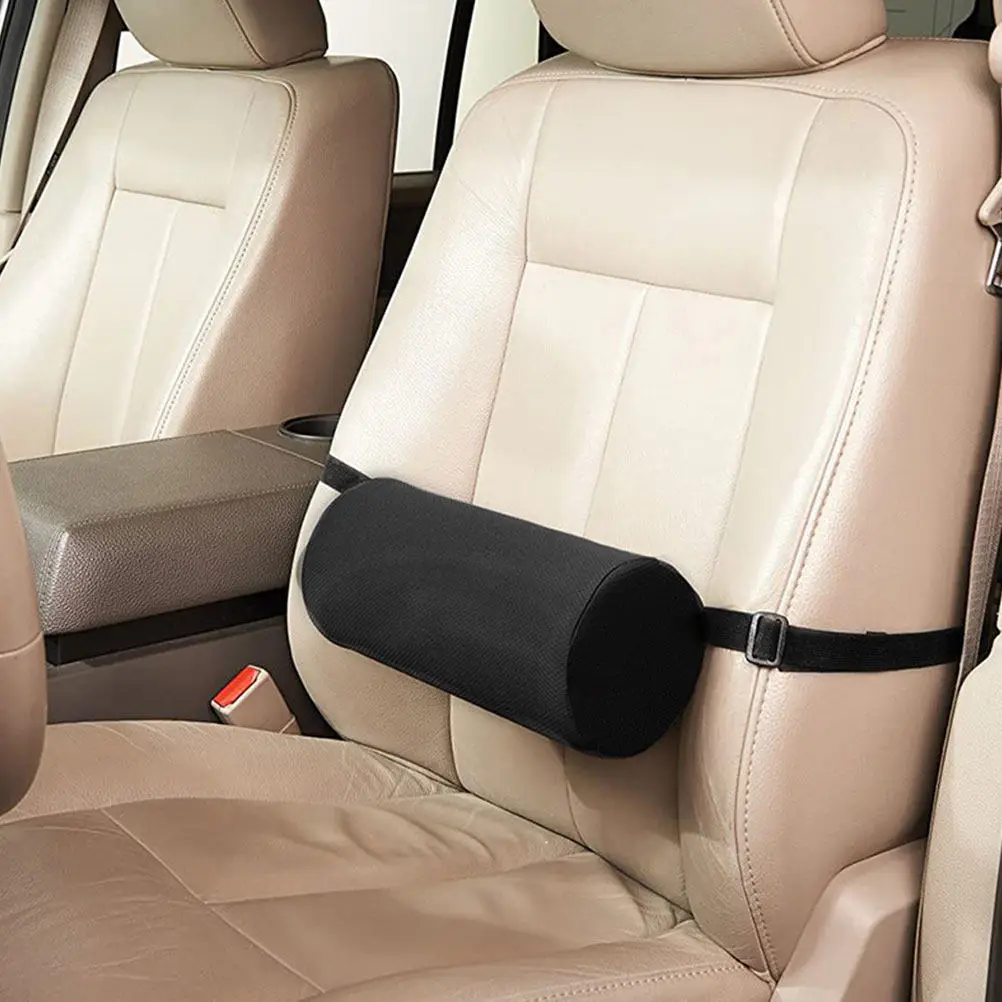 Adjustable Cylindrical Lumbar Pillow Black Memory Foam Multifunctional Neck Support for Car Office Home Driving Fatigue Relief