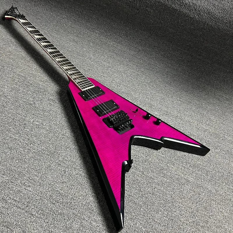 Big Rose Tailcoat V Tiger Pattern Veneer Electric Guitar  EMG Active Pickup HH PcikupsLarge Double Shake Vibrato System Rock