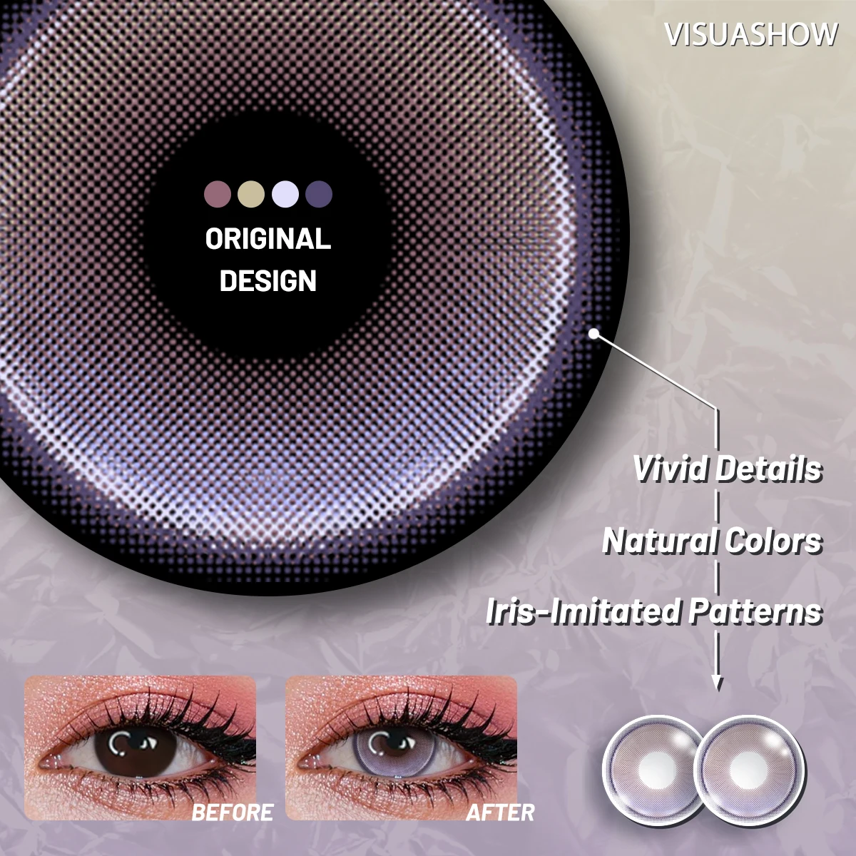 Visuashow Violette Kontaktlinsen für 6 Monate, 2 Stück, kleine Pupillen, farbige Kontaktlinsen, 14,2 mm, Augenvergrößernd, für Anime-Cosplay. – Detail 4