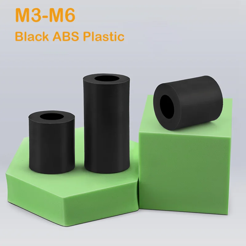 Black ABS Plastic Non-Threaded Hollowed Spacer M3 M4 M5 M6 Insulation Casing Support Column Round Straight-Through Spacer