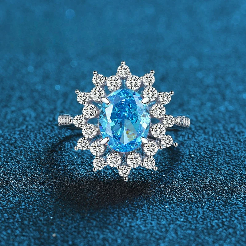 

PT950 Platinum Ice Flower Cut Pink Diamond Sea Blue Diamond Chinese Red Women's Ring Redion Cut Color Treasure Ring
