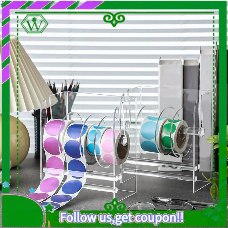 Reliable-Adjustable Label Dispenser Acrylic Sticker Roll Dispenser Sticker Roll Holder Clear Label Holders Sticker Holder 4 Disk