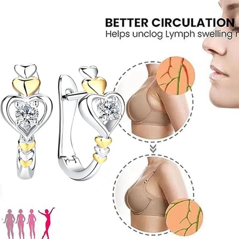 

1Pair Magnetic Slimming Hoop Earrings Love Heart-shaped Earrings Silver Color Lose Weight Stimulating Acupoints Health Slimming