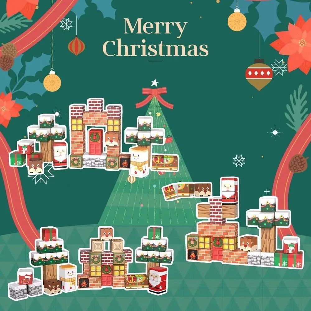 Buon Natale Blocchi magnetici Sicuro e durevole con scatola di immagazzinaggio Set di costruzioni educative 45 pezzi di mattoni da costruzione