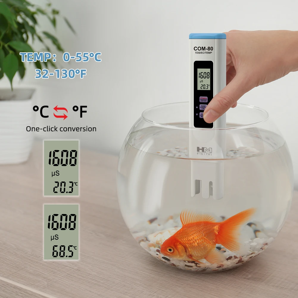 Yieryi TDS EC TEMP Meter COM-80 Total Dissolved Solids Monitor Conductivity Tester for Aquarium Hydroponics Drinking Water