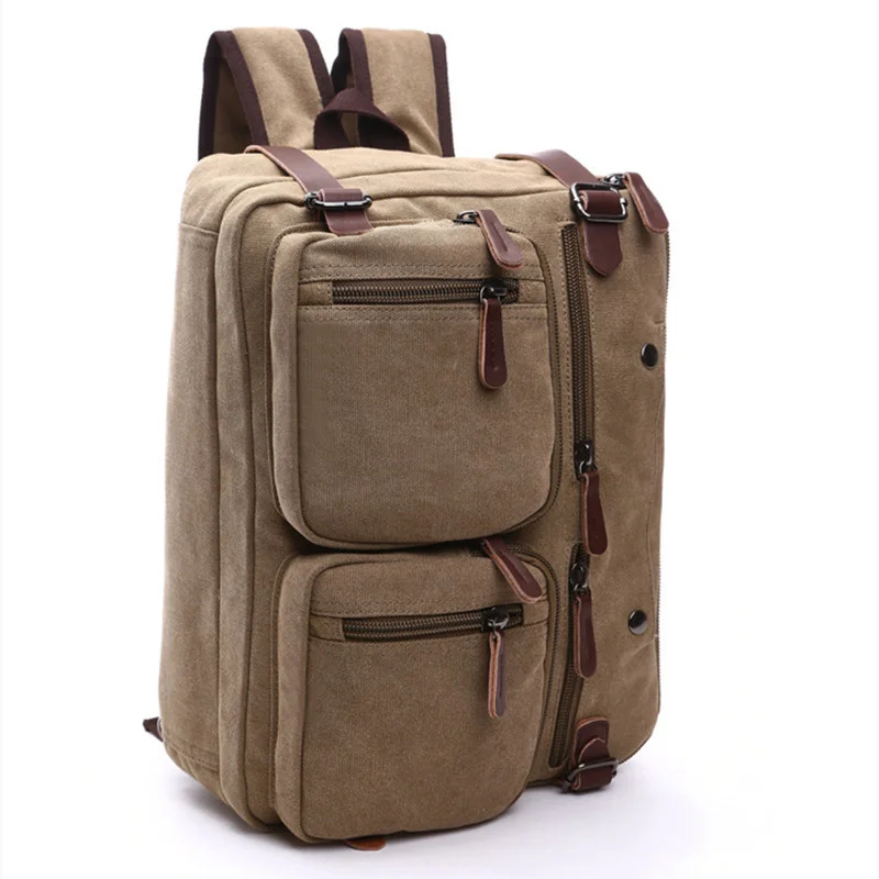 Vintage MultiFunction Men's Briefcases Casual Canvas Backpack Large Capacity Male Shoulder Messenger Bag Travel Handbag