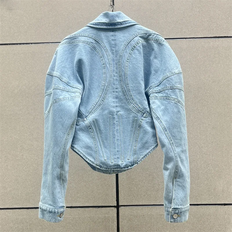 Jackets for women 2024 Summer New Retro Wash Pure cotton Denim jacket Fish bone splicing slim fit Women\'s coat long sleeved top