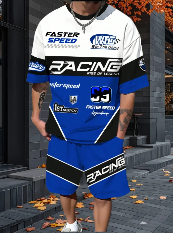 

2025 Men'S Summer Set Matching Tracksuit 2025 Letter Print Short Sleeve T-Shirt & Shorts Casual Sports 2Pcs Sets Workout Stree