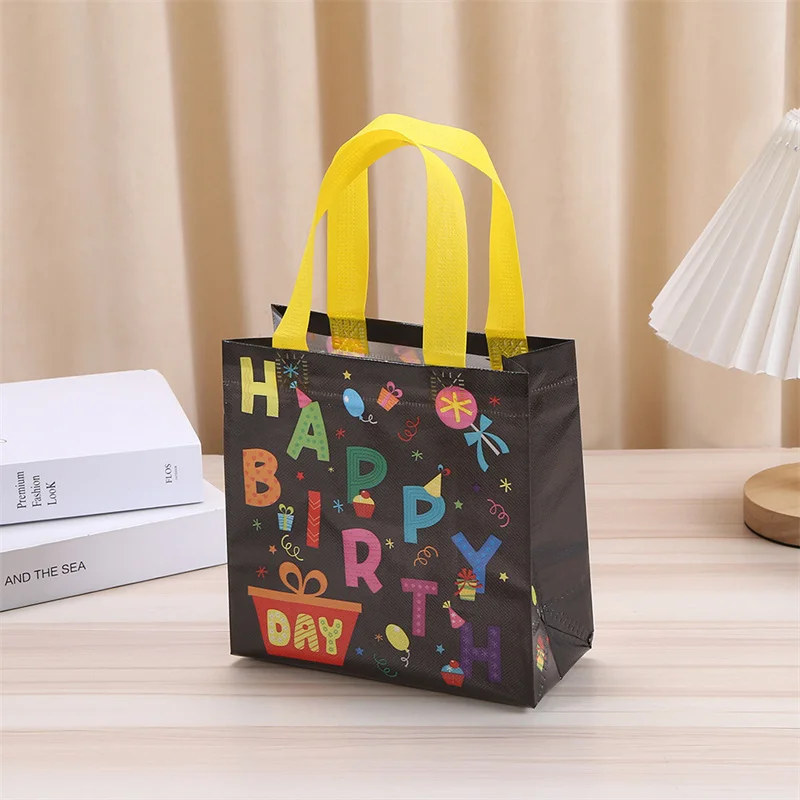 StoBag 24pcs Happy Birthday Non-woven Tote Bags Fabric Gift Package Kids Child Waterproof Storage Reusable Pouch Party Favors