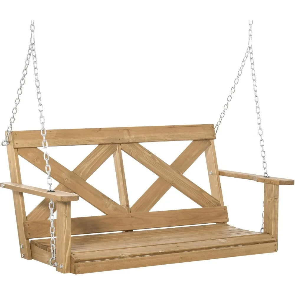 

2 Person Porch Swing, Patio Swing, Outdoor Swing Bench with Pine Wood Frame and Hanging Chains for Garden and Yard