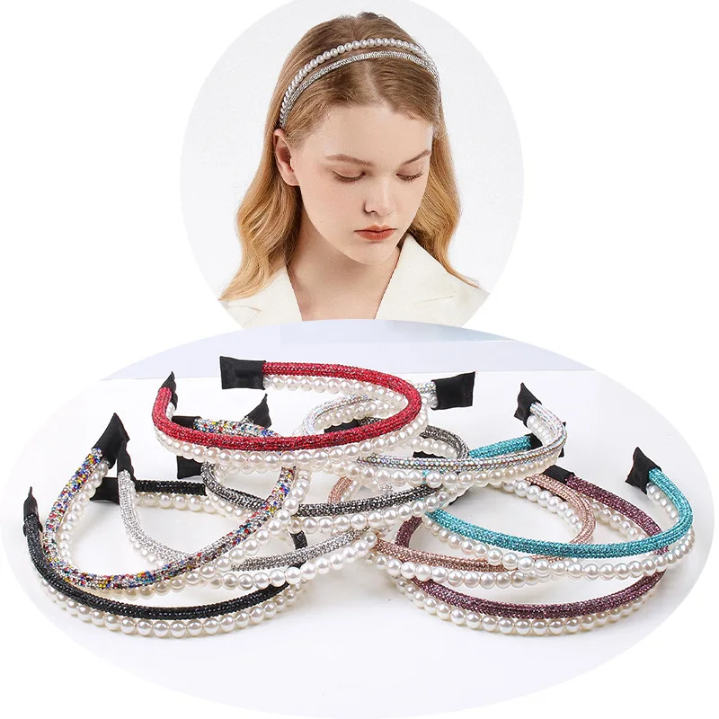 

Двухслойная повязка на голову с жемчугом и стразами, минималистичная и элегантная, многослойная, модная повязка для выходов в свет