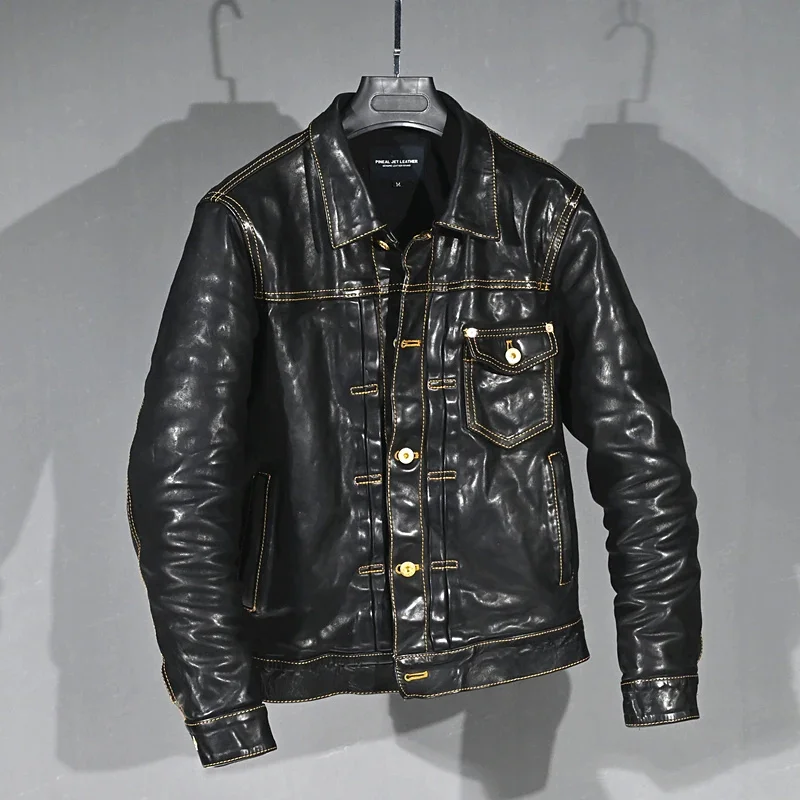 

YR!Free shipping.2024 batik Washed vintage horsehide jacket,casual leather clothes,506 style Man slim genuine coat,